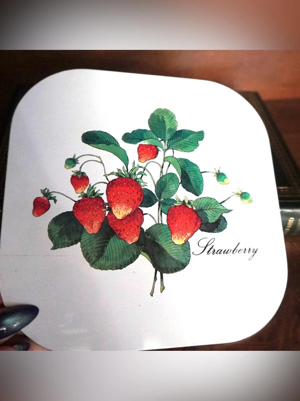 Vintage Strawberry Trivet cork back hot pad plate